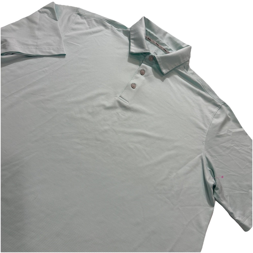 Walter Hagen Golf Polo Men's LARGE Mint‎ Green White Stripe Performance Wicking